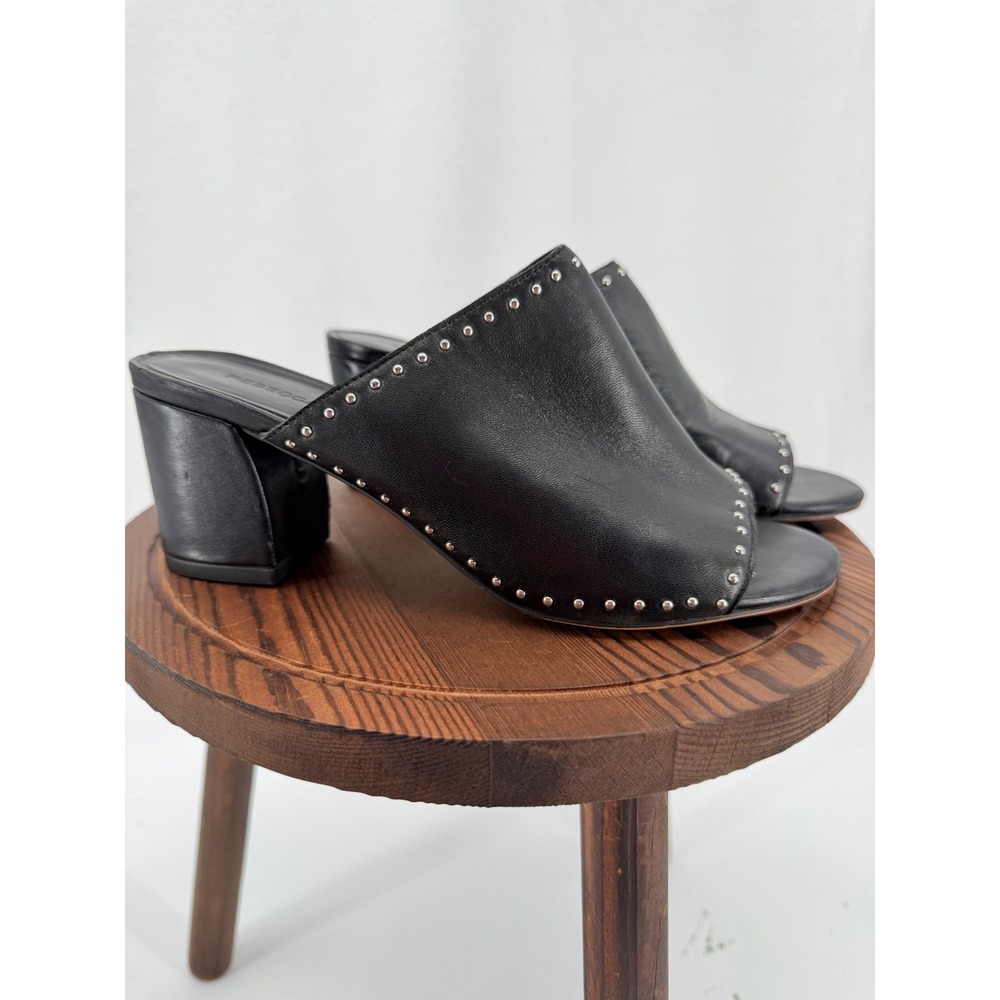 Rebecca Minkoff Black Leather Studded Block Heel Mules Shoes Size 6M Chic